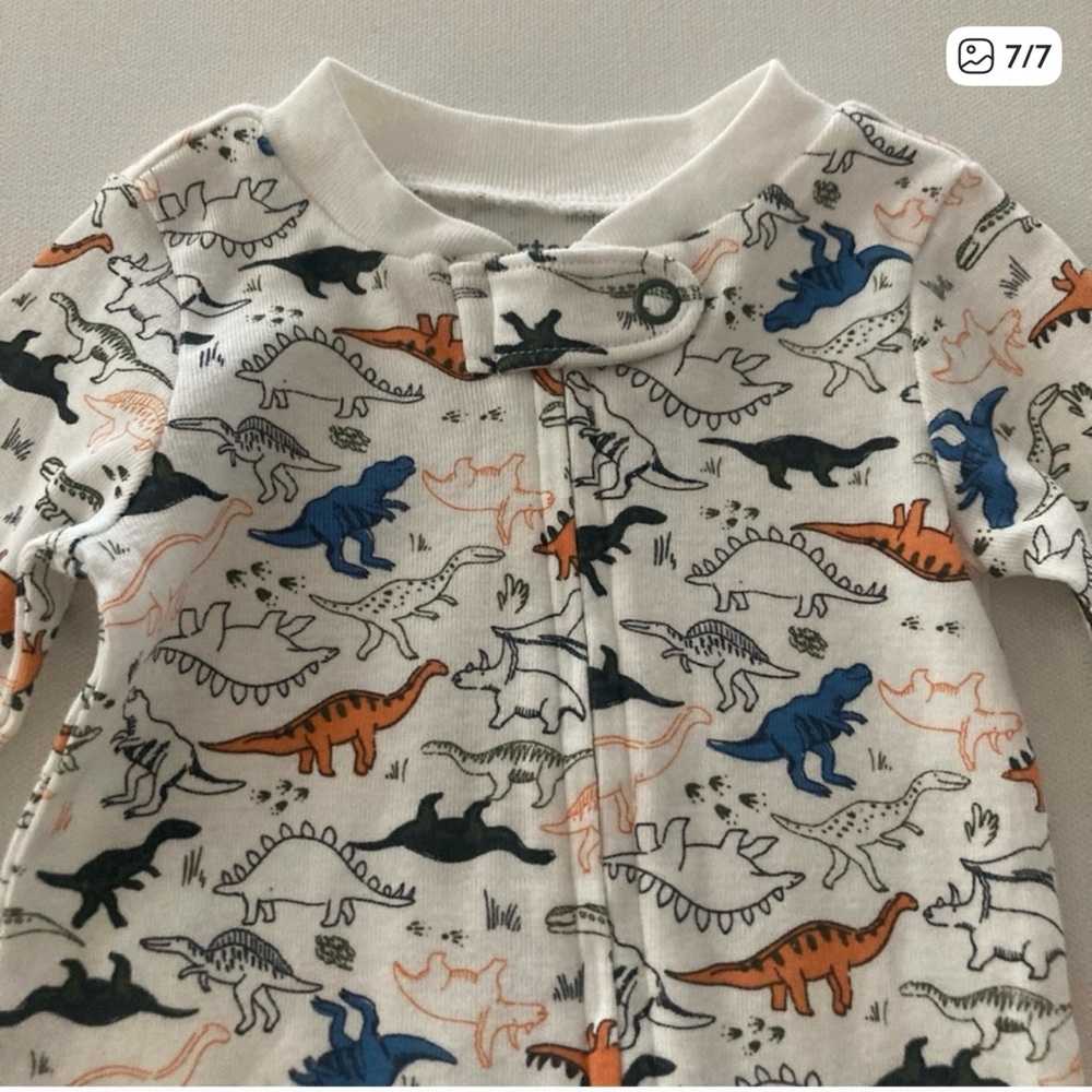Carter's Dinosaur Print One Piece - White, Blue, Orange, Black